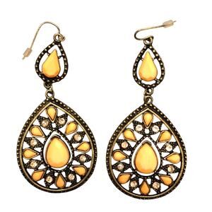 Vintage look brass tone drop Earrings Fish hook Wires Boho Festival